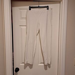 Eileen Fisher White Pull-on Flat Front Pants Classy Women's Size Small